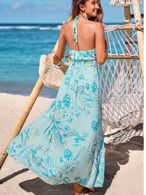 NWT Cupshe Dusk Delight Tropical Maxi Dress Blue Size S thumbnail 4