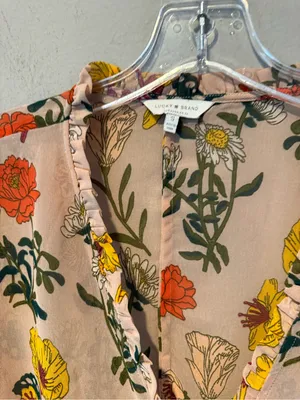 Lucky Brand Pink Floral V-Neck Tunic with Yellow & Orange Blooms thumbnail 4
