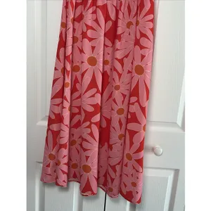 Anna Kaci One Shoulder Smocked Maxi Dress Womens Size Large Pink Red Floral thumbnail 3