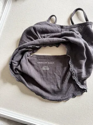 American Eagle Ribbed Cropped Tank Bralette Gray Lace Hem Size Medium thumbnail 4