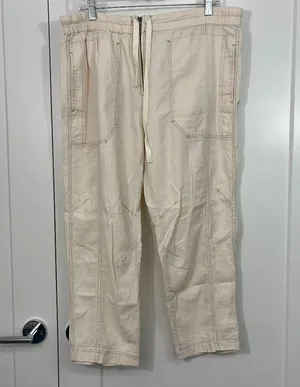 Free People Medium Cream Cropped Cargo Tapered Drawstring Pants with Pockets thumbnail 1