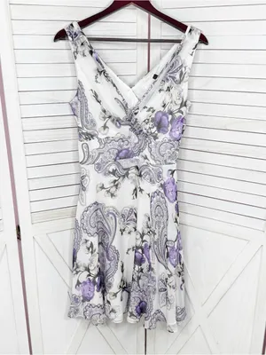 WHBM Floral Paisley Chiffon Fit Flare Sleeveless Dress White Purple Size 6 Fairy thumbnail 8