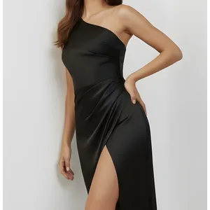 BHLDN Scottie One-Shoulder Side-Slit Stretch Satin Maxi Dress, Black, XS thumbnail 6