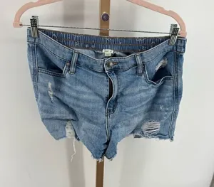 Aerie Distressed Denim Shorts Elastic Waist Medium Wash Size M thumbnail 1