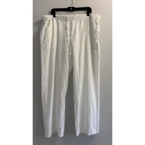 Merona White Linen Blend Pants XXL Wide Leg Drawstring Elastic Waist Resort thumbnail 2