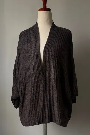 Barefoot Dreams CozyChick Lite Dark Gray Women's Sweater Ribbed Shrug Cardigan L/XL in Carbon thumbnail 1