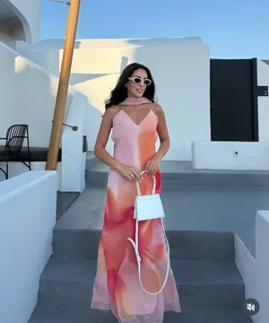 Zara Elegant Pink and Orange Maxi Dress scarf evening party wedding thumbnail 11