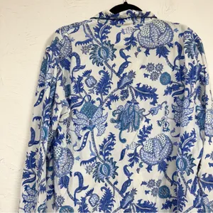 Roller Rabbit Blue White Paisley Floral Long Sleeve Button Down Shirt Womens XL thumbnail 10