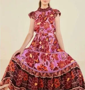 Farm Rio Sweet Floral Midi Dress In Sweet Floral Lilac NWT Size XL thumbnail 1