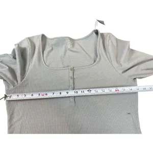 American Eagle XXL Bodysuit Gray Ribbed Long Sleeve Square Neck Henley NWT thumbnail 9
