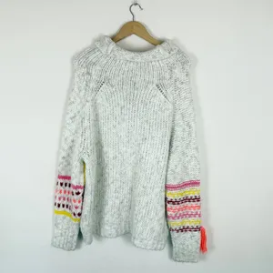 BDG Urban Outfitters Anissa Cream Knit Multicolored Fringe Mockneck Sweater thumbnail 6
