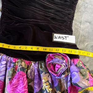 Vtg Strapless Mini Dress 8 Black Floral 80s‎ Velvet Bubble Skirt Prom Homecoming thumbnail 11