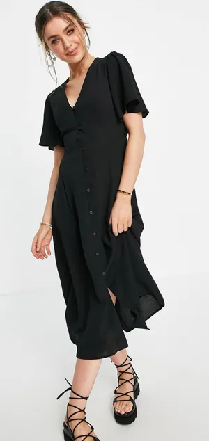 Asos Angel Sleeve Tie Back Midi Tea Dress thumbnail 1