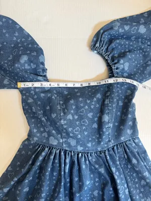 NWT Avec Les Filles Swirling Hearts denim puff sleeve babydoll minidress bow S thumbnail 14