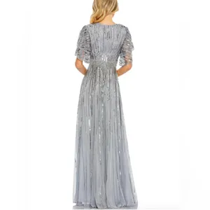 New Mac Duggal 93582 Blue Embellished Full-Length Layered Sleeve Gown - Size 6 thumbnail 4