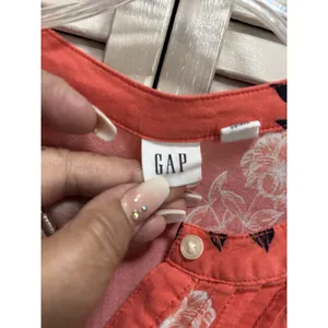 Gap Orange/Black/White Floral Blouse 3/4 Sleeve Size S Pleated‎ Button Up thumbnail 2