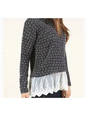 Altar'd State Polka Dot Lace Trimmed Sweater Women's Size XS (Oversized) thumbnail 8