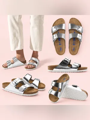 Birkenstock Arizona Metallic Silver Soft Footbed Sandals 37 US 6.5 $154 thumbnail 2