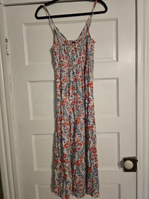 Billabong Cream Floral Spaghetti-Strap Maxi Dress with Red & Blue Blooms thumbnail 7