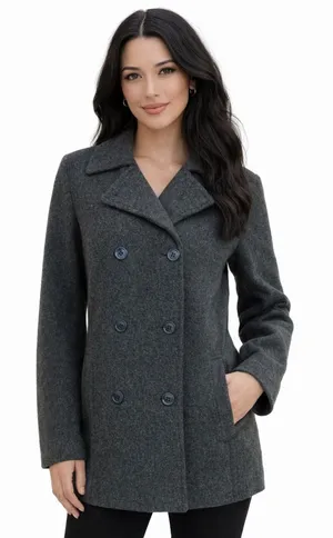 Vtg Y2K American Eagle Peacoat Gray Wool Blend Double Breasted Jacket M thumbnail 1