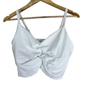 Aerie Crop Top Womens XL White Knot Twist Front Stretch Clean Girl Athleisure thumbnail 1