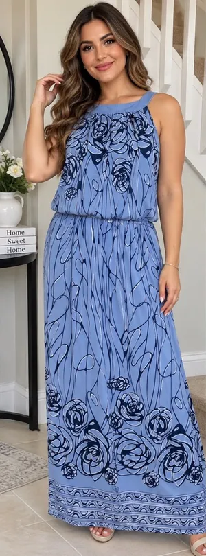 Robbie Bee Periwinkle Blue Floral Halter Maxi Dress thumbnail 1