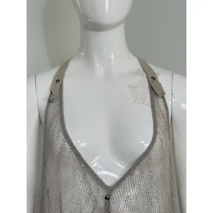 Women’s Crochet Tank Top Brown Open Knit Sequin Boho Festival Size L Hippie thumbnail 3