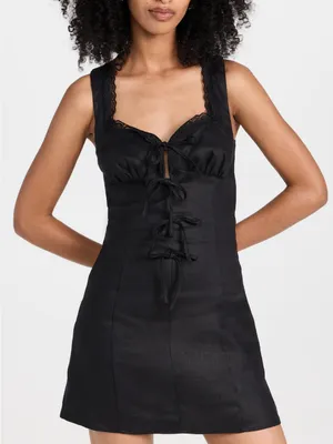 Reformation Reia Linen Dress Lace Sweetheart Bow Tie thumbnail 3