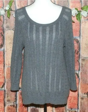 Y2K VTG American Eagle Gray Open-Knit Sweater Womens S Cotton Wool Blend Scoop N thumbnail 1