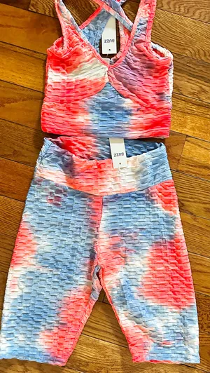 Buzz Women's Butt Lifting Yoga Short & Textured Yoga Tie-Dye Bra Sports Set m thumbnail 2