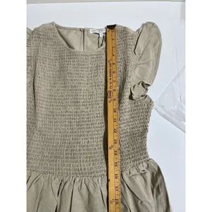NWT English Factory Smocked Ruffle Sleeve Mini Dress Beige Small NWT BC225D thumbnail 6