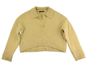 CAARA Mustard Yellow Collared Knit Sweater Cropped Pullover Womens Medium Prep‎ thumbnail 1