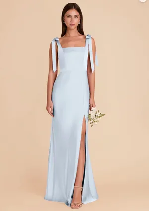 Light baby blue satin long maxi dress thumbnail 2