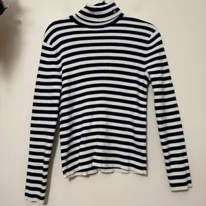 VTG LAUREN Ralph Lauren Navy White Striped Turtleneck Sweater Size L 100% Cotton thumbnail 1