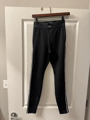 Alo Yoga Black Leggings with White Side Stripes thumbnail 2
