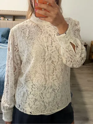 Ralph Lauren Ivory Floral Lace Mock Neck Blouse thumbnail 7