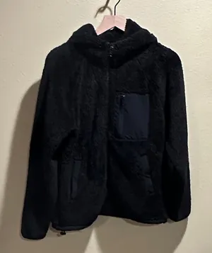 TNA size small Black Plush Hooded Jacket thumbnail 1