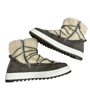 Blondo Boots Size 9.5 Waterproof Gray Cream‎ Suede Shearling Upper Lace Up thumbnail 4