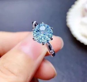 18K White Gold Plated Adjustable Blue Crystal Aquamarine Sapphire Ring for Women thumbnail 1