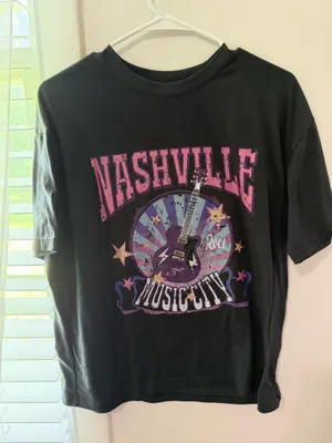 SHEIN EZwear Guitar and Letter Graphic Drop Shoulder Tee thumbnail 2