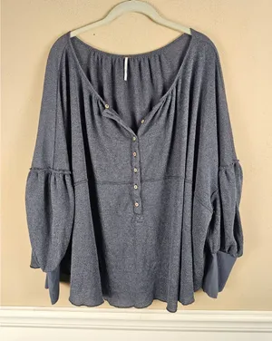 Free People Womens‎ Blue Poppy Seed Oversized Marla Henley Tunic Top Medium thumbnail 1