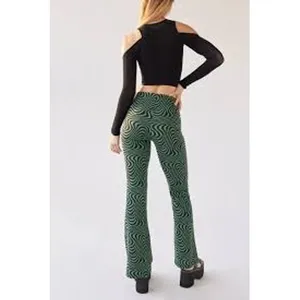 Urban Outfitters‎ Flare Pants Women XS Green Black Swirl Psychedelic Retro Knit thumbnail 4