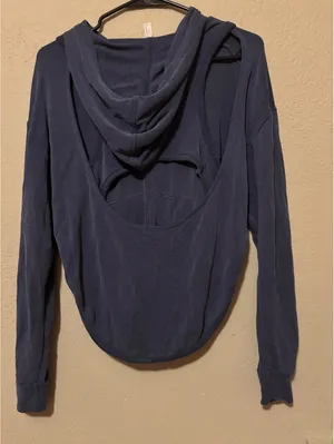Free People Movement Navy Blue Lightweight Hoodie with Open Back Design thumbnail 3