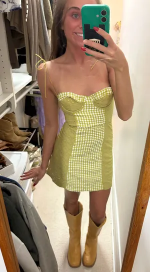 Urban outfitters green gingham tie shoulder mini dress thumbnail 1