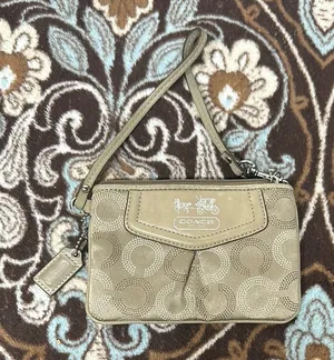 Coach Tan and Cream Wristlet with Textured Leather thumbnail 1