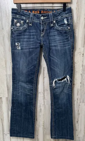 Rock Revival Tori Bootcut Dark Wash Distressed Button Pockets Jeans Womens‎ 26 thumbnail 1