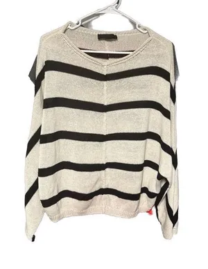Zara Striped Open Knit V-Neck Slouchy Pullover Sweater thumbnail 1
