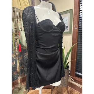 Oh Polly Black Mini Dress Long Sleeve Embellished US 0 UK 4 thumbnail 3