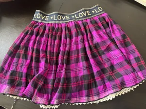 Jessica Simpson Purple and Black Plaid Mini Skirt with Lace Trim thumbnail 4