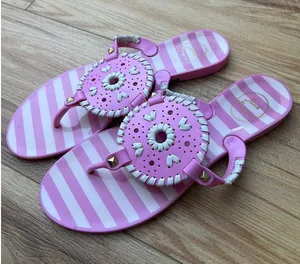 Jack Rogers Georgica Jelly Sandals Pink White Striped Whipstitch Studded Sz 7 thumbnail 1